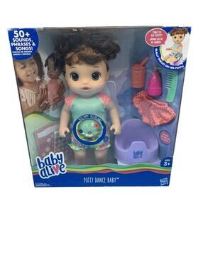 Baby Alive Potty Dance Baby Interactive Doll Brown Hair 50+ Sounds Hasbro WORKS